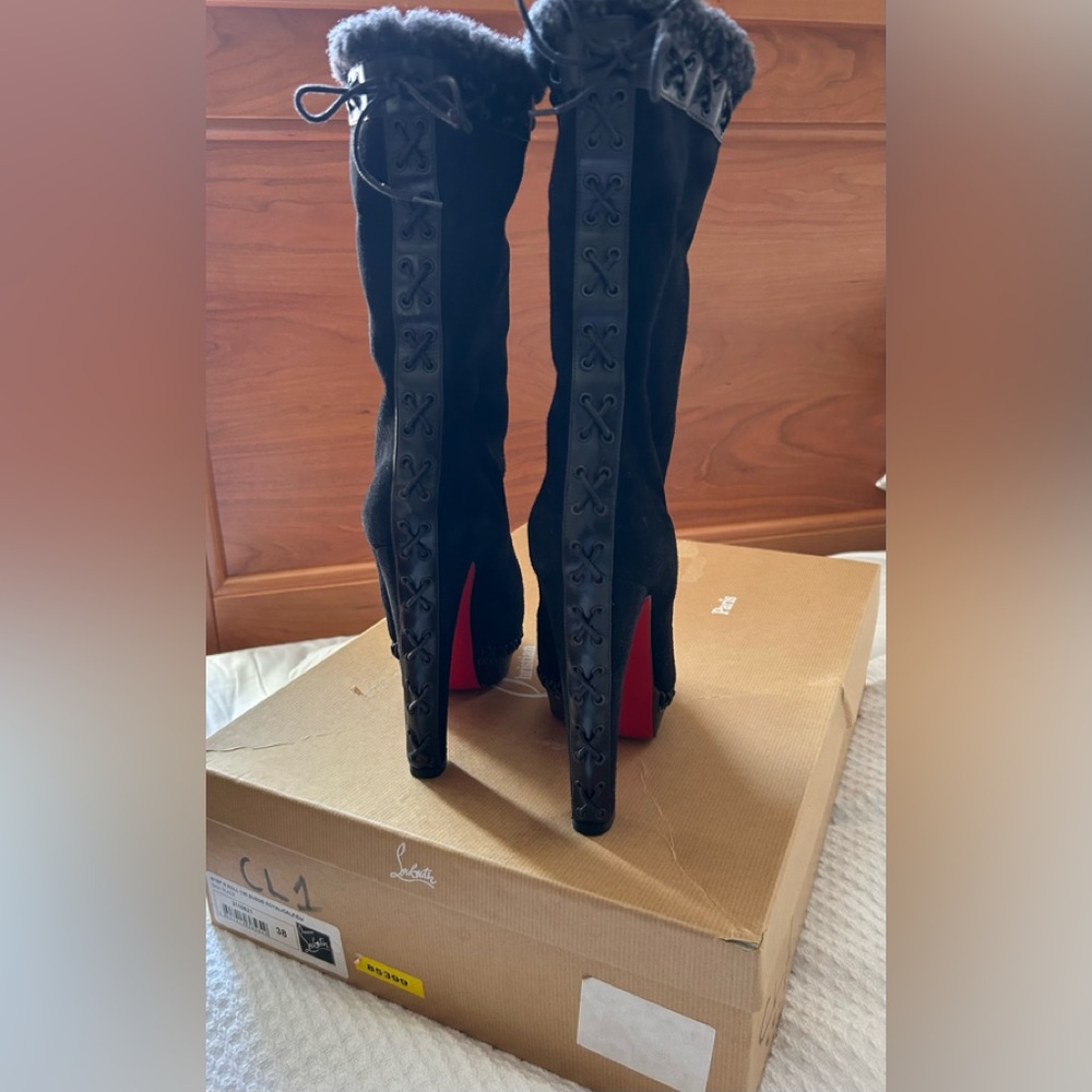 Christian Louboutin Step n Roll 140 Black Suede Boots Size 38